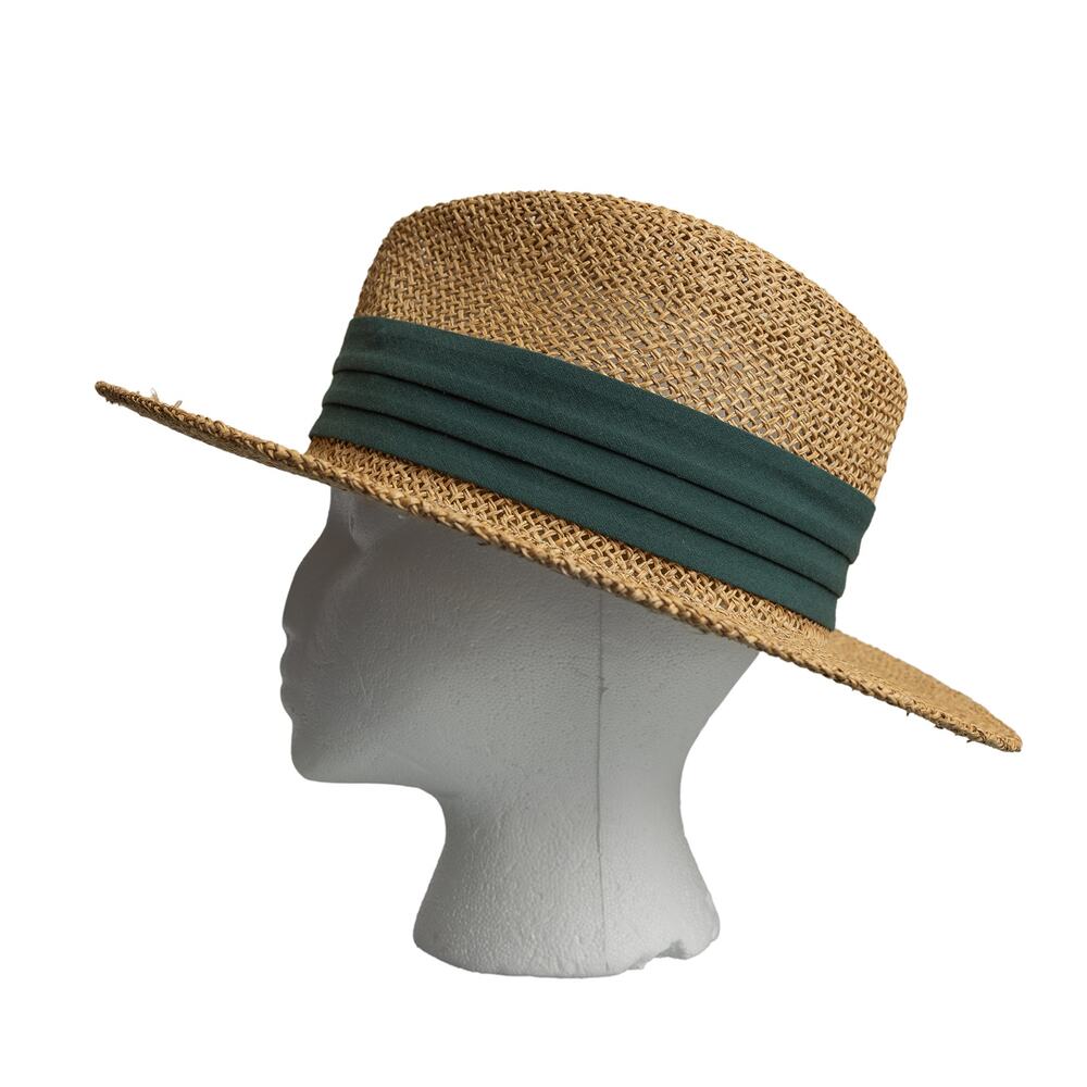 Vintage Straw Sun Hat w/ Green Fabric Havana Band - Made in USA - EUC - One Size - Picture 4 of 10